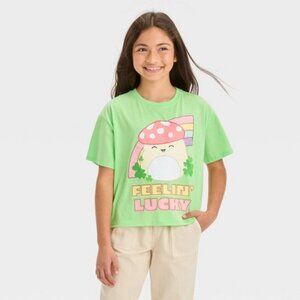 Squishmallows Rainbow Boxy Short Sleeve Graphic T-Shirt Green